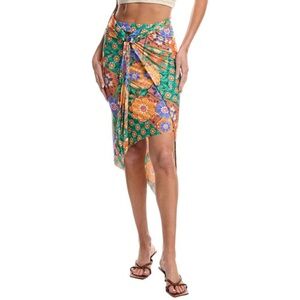 NWT Agua Bendita Zen Tile Floral Asymmetric Skirt Stretch Cover Up Sz L